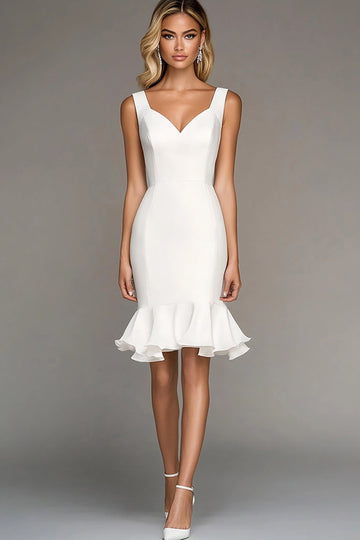 Ivory Bodycon Straps Short Work Dress with Ruffles